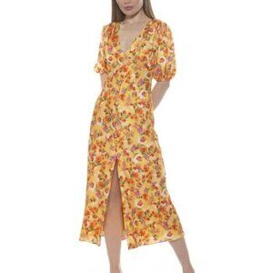 Alexia Admor Floral Maxi Lorelei Dress Women Size 6 NWT  V Neck Summer Yellow